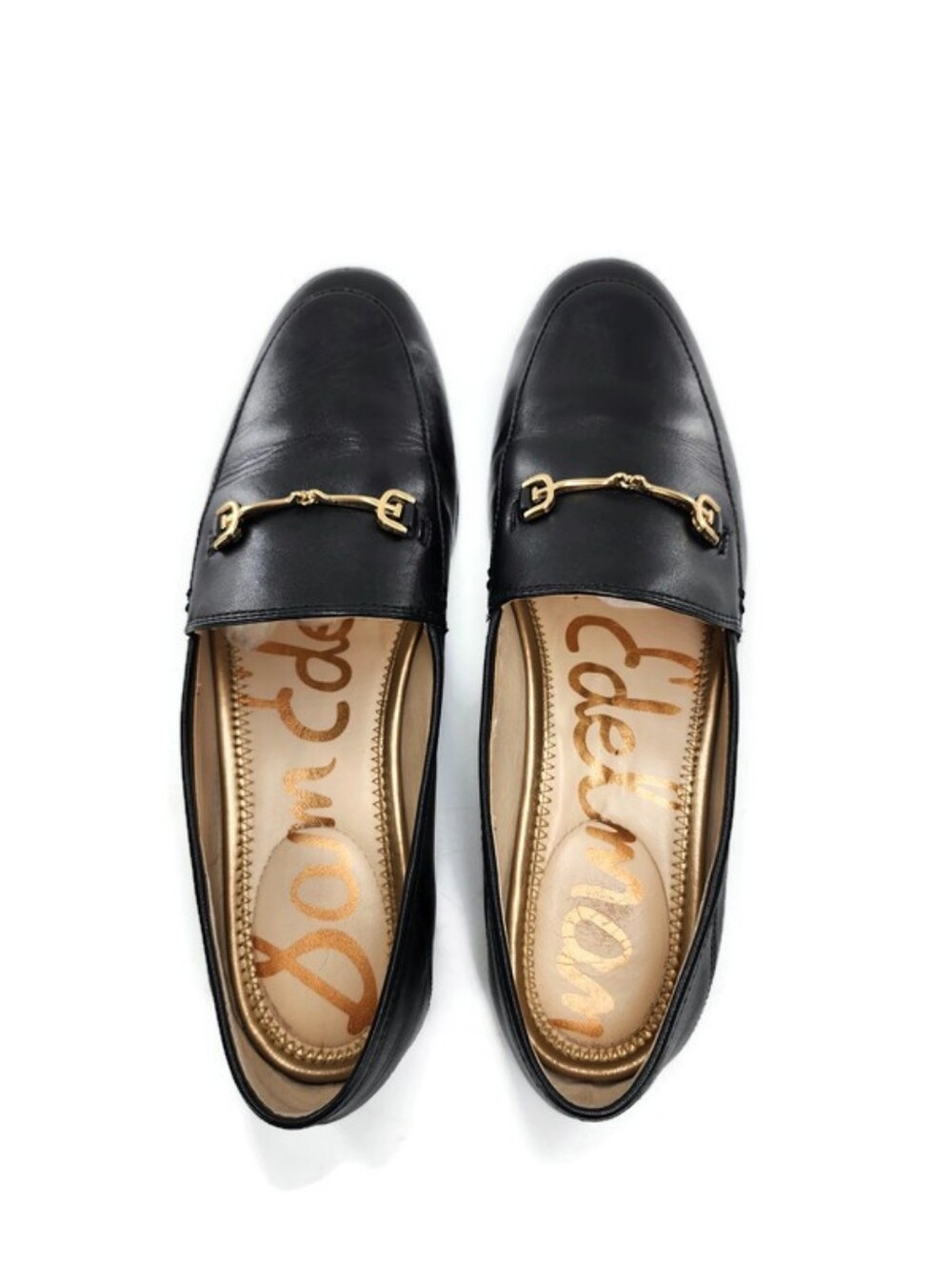 Sam Edelman Loraine Black Leather Gold Horsebit Slip-On Loafer Flats - Picture 6 of 12